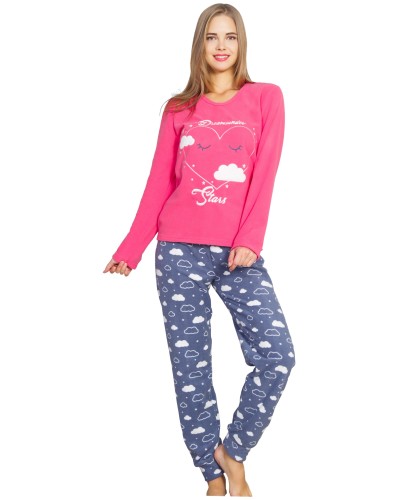 Pijama Polar Largo Manga Larga Mujer Puño Stars