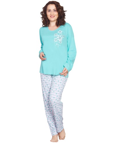 Pijama Talla Grande Largo Manga Larga Mujer Flor Flor