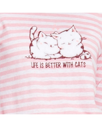 Camison Manga 3/4 Mujer Gatos Life Is Better