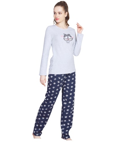 Pijama Largo Perchado/Felpa Manga Larga Mujer Buho