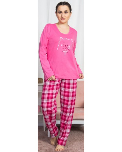 Pijama Talla Grande Largo Manga Larga Mujer Gato Cuadro