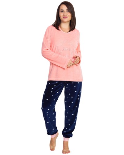 Pijama Talla Grande Terciopelo/Tundosado Largo Manga Larga  Estrellas