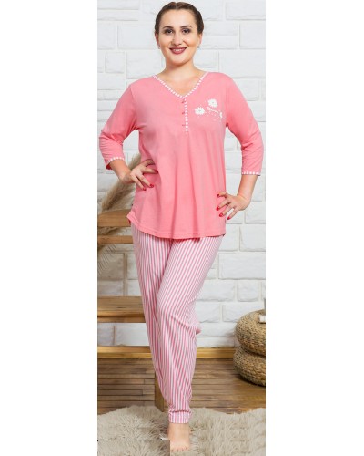 Pijama Talla Grande Largo Manga 3/4 Mujer Rayas Rosa