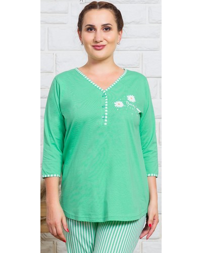 Pijama Talla Grande Largo Manga 3/4 Mujer Rayas Verde