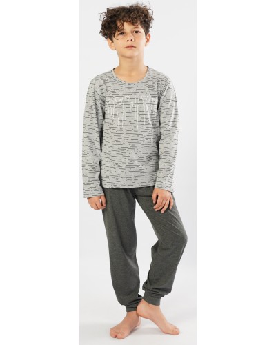 Pijama Manga Larga Niño Gris Jaspeado