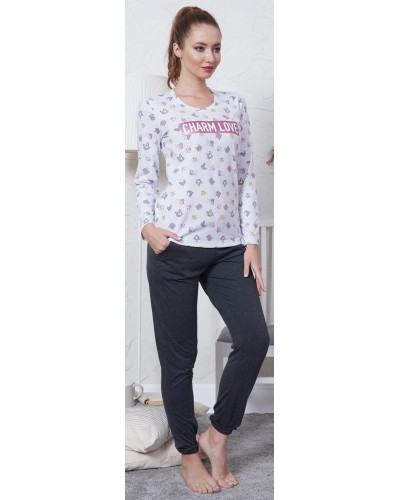 Pijama Largo Manga Larga Mujer Charm Love Puño