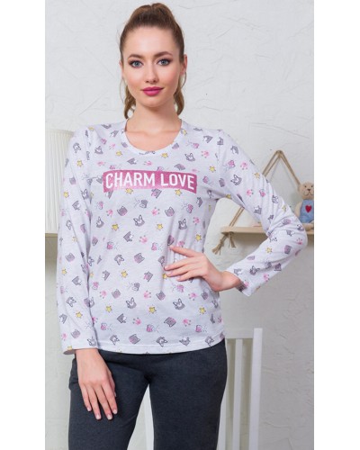 Pijama Largo Manga Larga Mujer Charm Love Puño