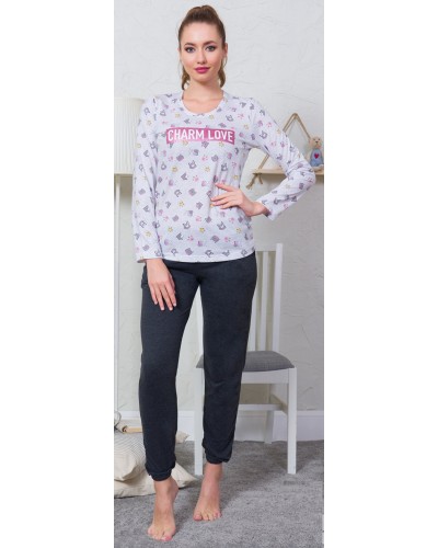 Pijama Largo Manga Larga Mujer Charm Love Puño