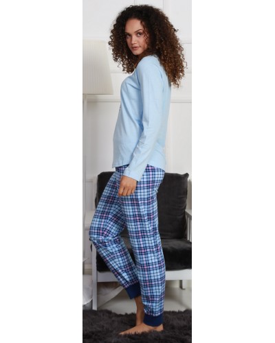 Pijama Largo Manga Larga Mujer Pajaro Cuadros Puño