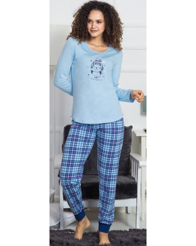 Pijama Largo Manga Larga Mujer Pajaro Cuadros Puño