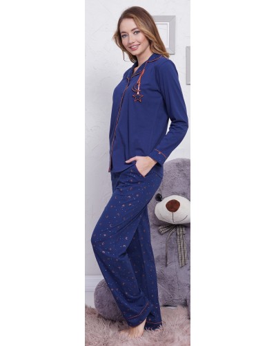 Pijama Largo Manga Larga Mujer Chaqueta Noche