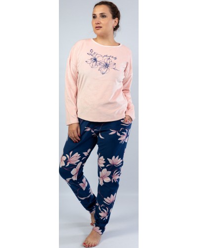 Pijama Talla Grande Terciopelo/Tundosado Largo Manga Larga Plant Rosa