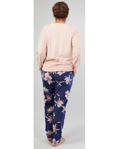 Pijama Talla Grande Terciopelo/Tundosado Largo Manga Larga Plant Rosa