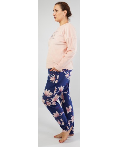 Pijama Talla Grande Terciopelo/Tundosado Largo Manga Larga Plant Rosa