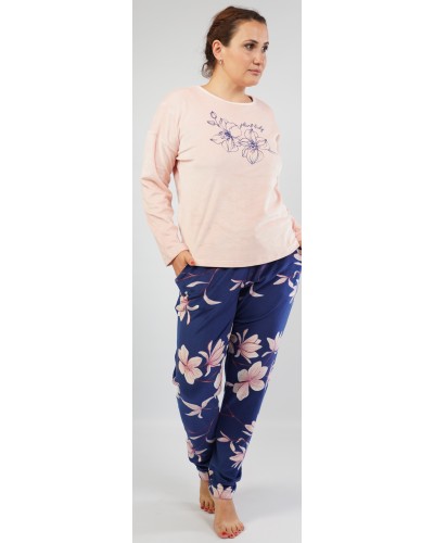 Pijama Talla Grande Terciopelo/Tundosado Largo Manga Larga Plant Rosa