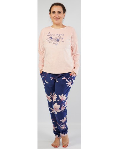 Pijama Talla Grande Terciopelo/Tundosado Largo Manga Larga Plant Rosa