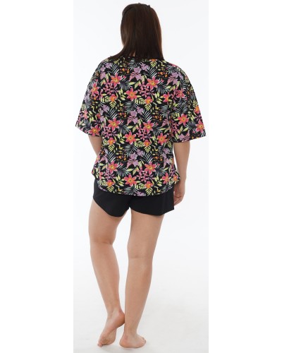 Pijama Talla Grande Corto Manga Corta Mujer Tropical Negro