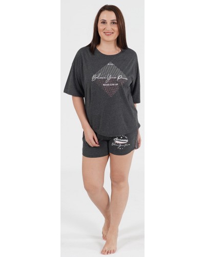 Pijama Talla Grande Corto Manga Corta Mujer Believe Gris