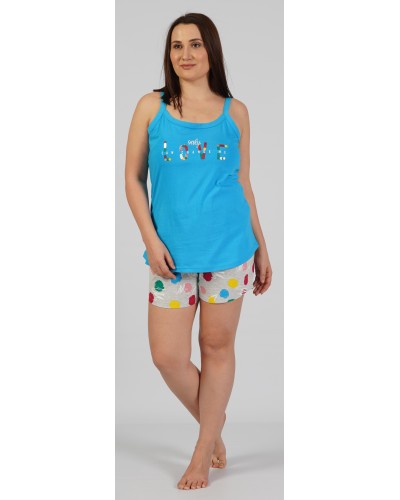 Pijama Talla Grande Corto Tirantes Mujer Only Love Turquesa