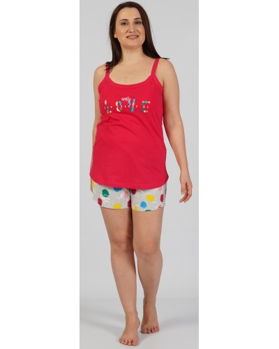 Pijama Talla Grande Corto Tirantes Mujer Only Love Rojo