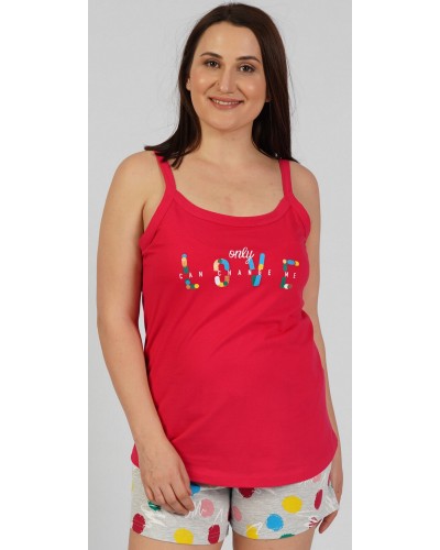 Pijama Talla Grande Corto Tirantes Mujer Only Love Rojo