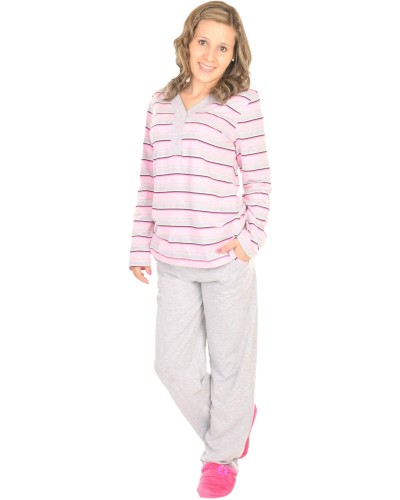 Pijama Largo Manga Larga Mujer Rayas Boton