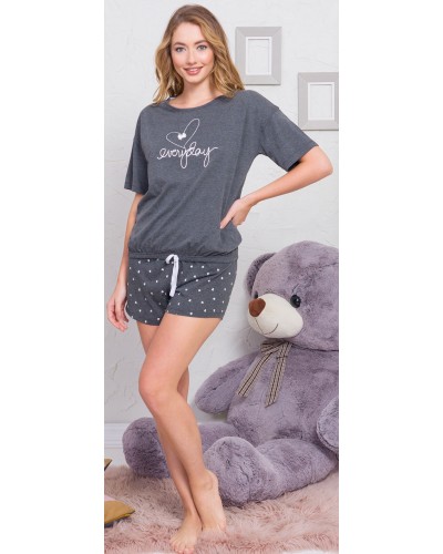 Pijama Corto Manga Corta Mujer Everyplay Gris Oscuro