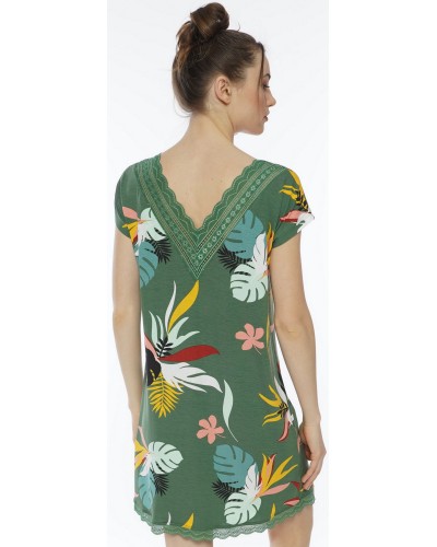 Camison/Vestido Mujer Hojas Tropicales PuntillaVerde