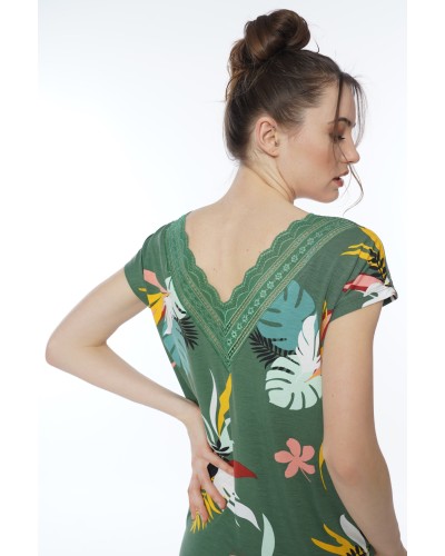 Camison/Vestido Mujer Hojas Tropicales PuntillaVerde