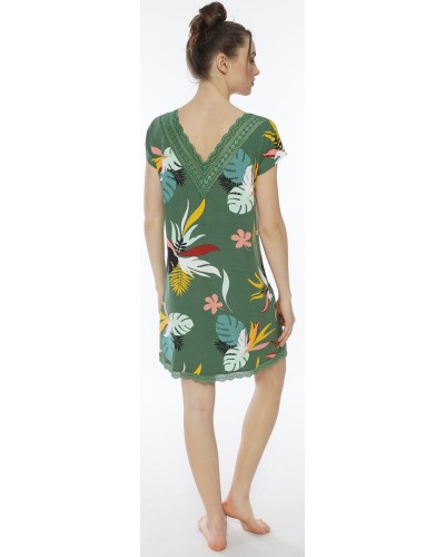 Camison/Vestido Mujer Hojas Tropicales PuntillaVerde