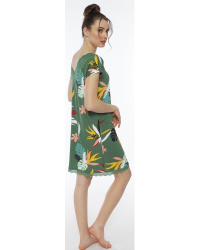 Camison/Vestido Mujer Hojas Tropicales PuntillaVerde