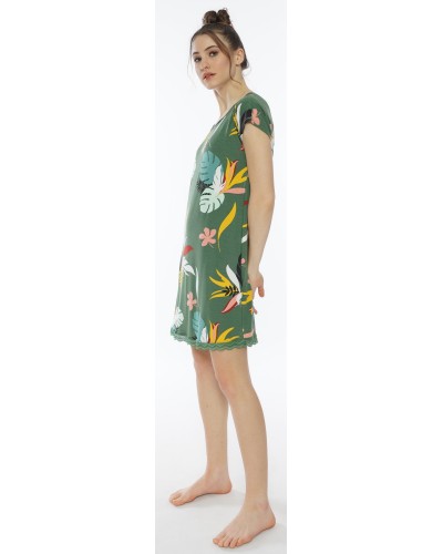 Camison/Vestido Mujer Hojas Tropicales PuntillaVerde