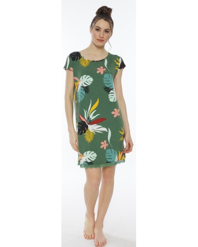 Camison/Vestido Mujer Hojas Tropicales PuntillaVerde