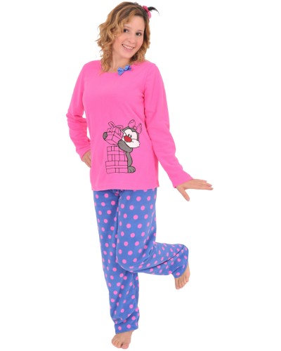 Pijama Polar Largo Manga Larga Mujer Lunares