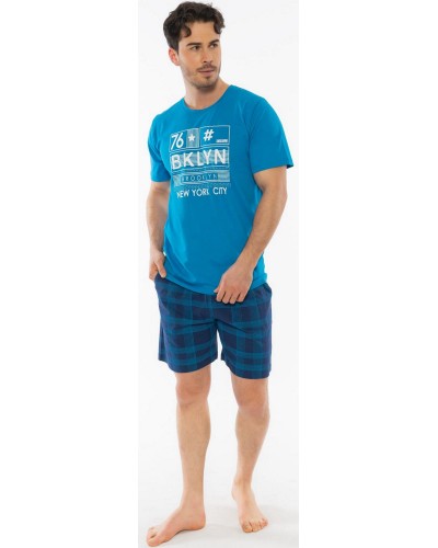 Pijama Hombre Corto Manga Corta BKLYN Azul