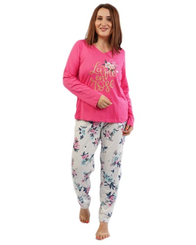 Pijama Talla Grande Mujer Largo Manga Flor Rose