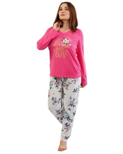 Pijama Talla Grande Mujer Largo Manga Flor Rose