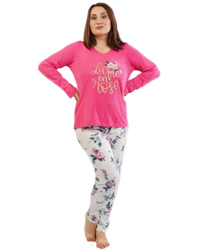 Pijama Talla Grande Mujer Largo Manga Flor Rose