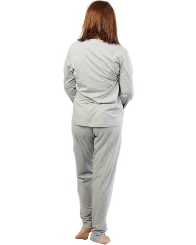 Pijama Talla Grande Mujer Largo Manga Margaritas Gris