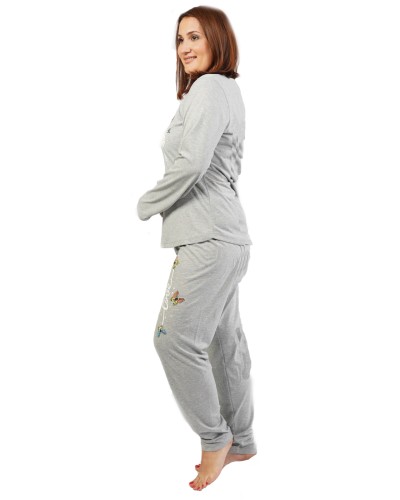 Pijama Talla Grande Mujer Largo Manga Margaritas Gris