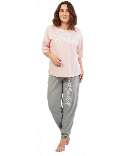 Pijama Talla Grande Mujer Largo Manga 3/4 Kind Rosa